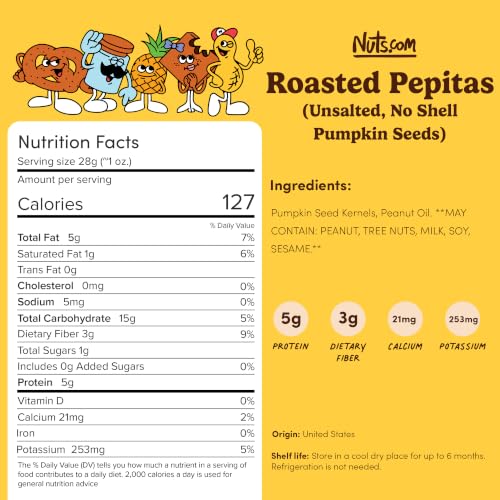 Image of Nuts com - Roasted Pepitas - 2 Lb Bag, Unsalted No Shell Pumpkin Seeds, Healthy Snack for Adults & Kids, Rich in Protein, Fiber & Calcium - Keto Friendly, Vegan, Gluten-Free & Kosher Pareve