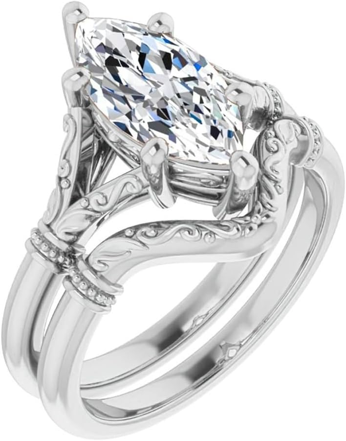 2 CT IGI Certified Lab Grown Diamond Wedding Bridal Ring Set for Women, Split Shank Solitaire Engagement Rings Vintage Gift for Her (14K Solid White/Yellow/Rose Gold)