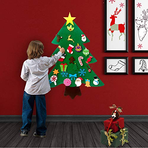 O-heart Family 3ft DIY Felt Christmas Children's Tree with 30pcs Detachable Ornaments, Kids Decorate Gifts Toy Activity - Preschool Holiday Fun