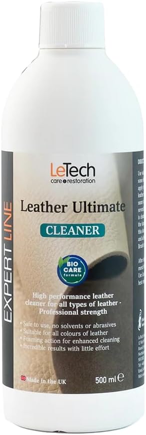 Letech Leather Cleaner – Leather Cleaning Liquid Refill for Car Seats, Shoes, Furniture & Upholstery | 500ml / 16.91 fl oz | Made in UK