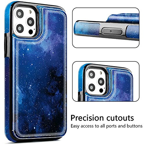 Hoofur Phone Case For Iphone 12 Pro, Wallet Card Holder Slot Folio Slim Fit Flip Protective Shell Compatible With Iphone 12/12 Pro (6.1 Inch) 2020 (Starry Sky) #TOP3
