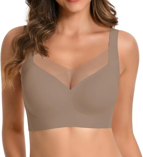 Jiuday Nahtloser BH ohne Bügel Bustier Damen Gepolstert Comfit Bügelloser BHS Jelly Bra Soft Seamless Spitze Bralette