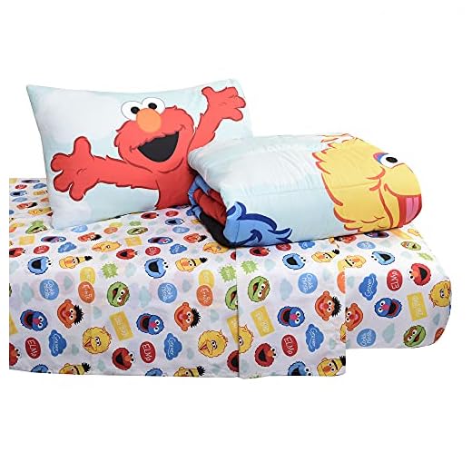Nemcor Inc Sesame Street Elmo Kids Bedding Sheet Set with Reversible Comforter Single Bed in Bag 4 Pcs Set for Kids (51807-Sesame-4pcs)