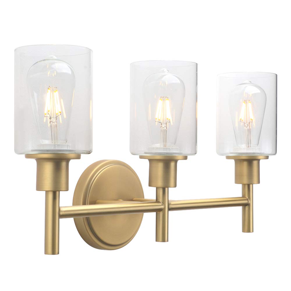 Phansthy Retro Style Three Heads Wall Lights Industrial Glass Shade Vintage Wall Sconces Indoor Lights for Loft Bar Kitchen Lamp Bedroom Vanity Mirror E27 Bulb Cap (Antique)