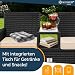 KESSER® Polyrattan Gartenbank mit Tisch, 2 Sitzer, 143x63x88cm Gartenbank wetterfest, Sitzbank Outdoor, Balkonbank mit Ablage, Gartenmöbel Rattan Bank für Garten & Balkon + Kissen & Cover, Schwarz
