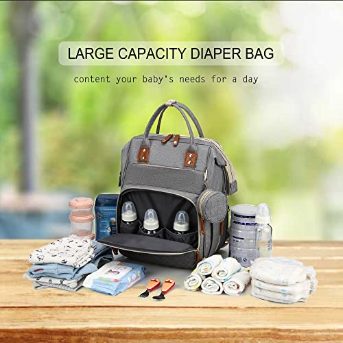 Salifa Diaper Bag Backpack With Changing Station, 3 In 1 Baby Diaper Backpack With Foldable Changing Pad, Large Waterproof Travel Back Pack For Moms Dads, Gray #TOP4