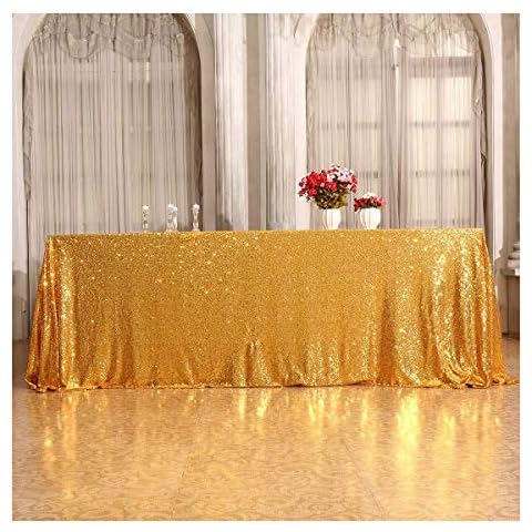 3E Home 125x200cm(50x80 Inches) Gold Sequin Tablecloth Rectangle Table Cloth Gold Sequin Tablecloths Wedding Party Banquet Table Cover Rectangle Gold Cover