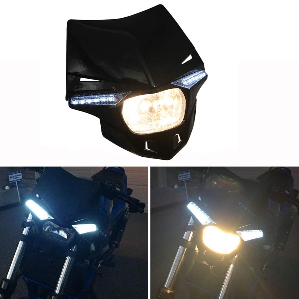 Riloer 12 V 35 W H4 Moto Faro Testa Lampada Adatto per Dirt Bike Pit Bike Supermoto Enduro, Carenatura Luminosa Maschera Giorno Corsa Luce di Direzione Lampade Nero/Bianco/Verde/Blu Riloer 12 V 35 W H4 Moto Faro Testa Lampada Adatto per Dirt Bike Pit Bike Supermoto Enduro, Carenatura Luminosa Maschera Giorno Corsa Luce di Direzione Lampade Nero/Bianco/Verde/Blu