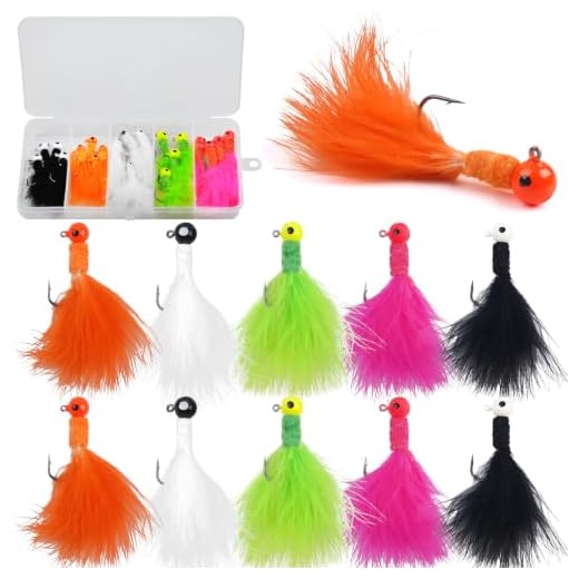 Fishing Crappie Jig Heads 20pcs Marabou Feather Jig Head Hooks Fishing Lures Jigs Kit for Walleye Panfish Sunfish Bluegill Perch 1/8oz 1/16oz 1/32oz