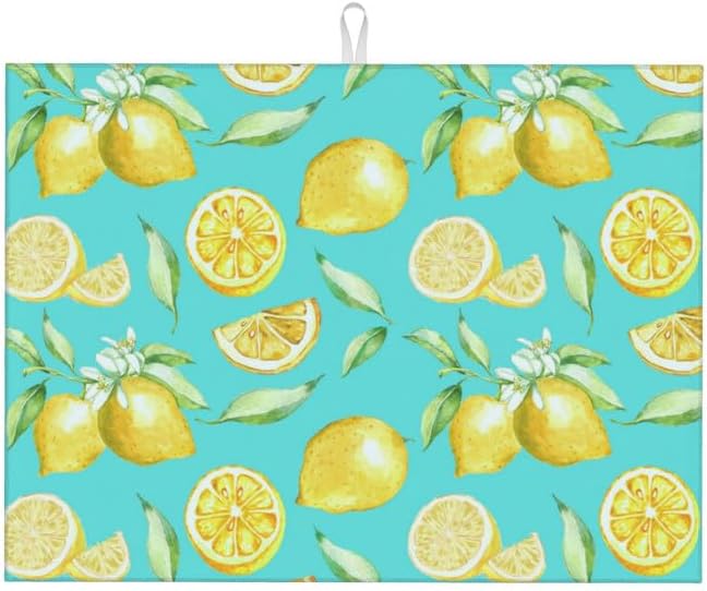 Tapete de secado de platos de limón y hojas para encimera de cocina, tapete grande de microfibra para secado de platos, absorbente, reversible,