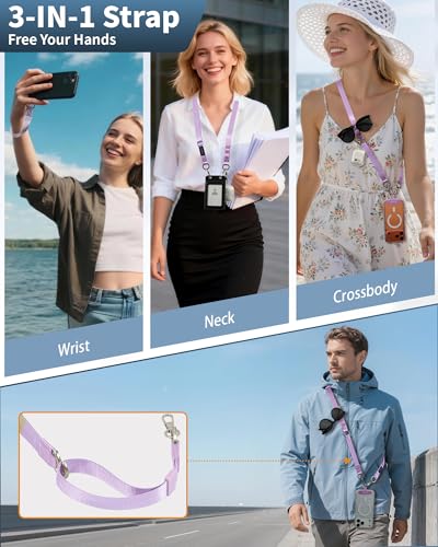 Image of VVAAGG Cell Phone Lanyard for iPhone: Adjustable Phone Strap Crossbody Neck and Wrist Strap Anti-Theft Lanyard Travel Essential Compatible for iPhone Android Smartphones Purple
