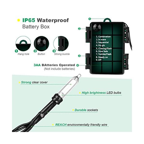 Koxly 5.5 m batteriebetriebene Lichterkette für den Außenbereich, Weihnachtsbeleuchtung, 50 LED-Lichterkette mit… – Bild 4