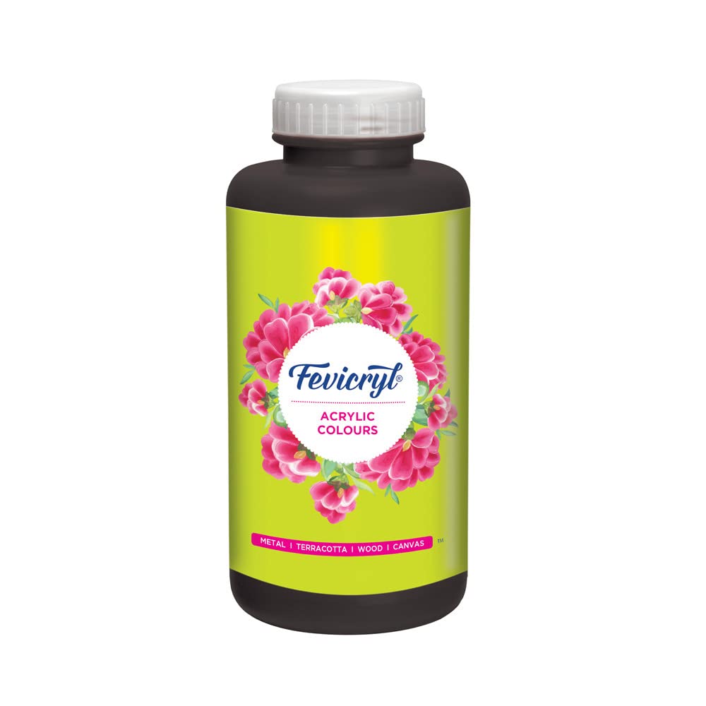 Fevicryl Acrylic Colour (Black, 1litre) for Art and Craft Paint, Canvas, Wood, Leather, Earthenware, Metal
