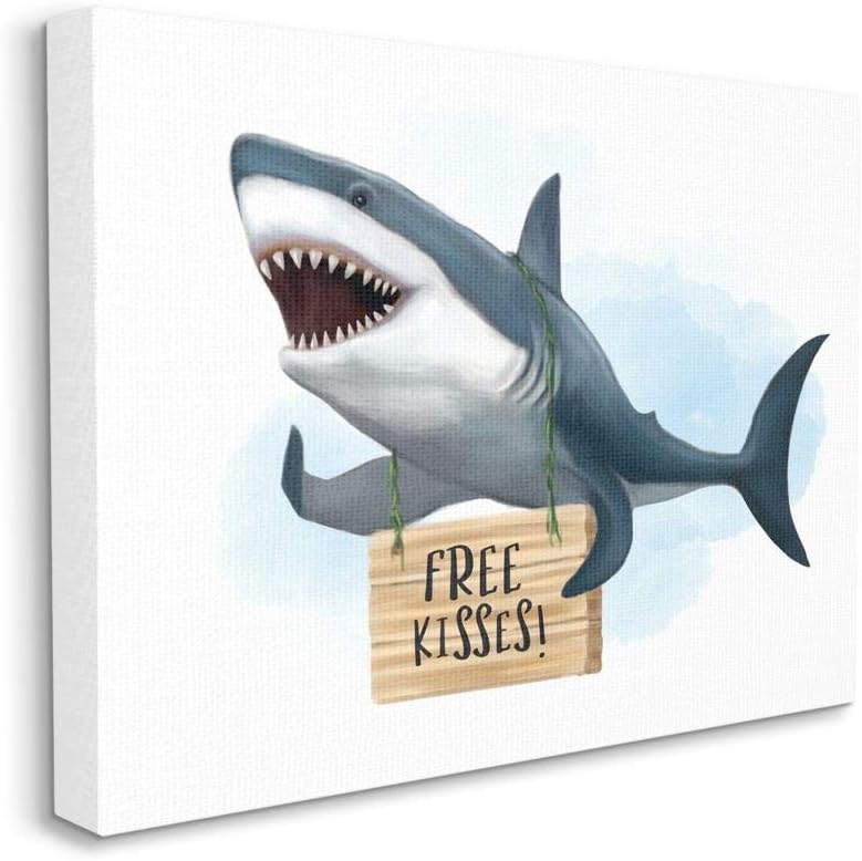 Stupell Industries Nautical Shark Free Kisses Sign Kid's Animal Humor, Designed by Ziwei Li Wall Art, 16 x 20, Canvas