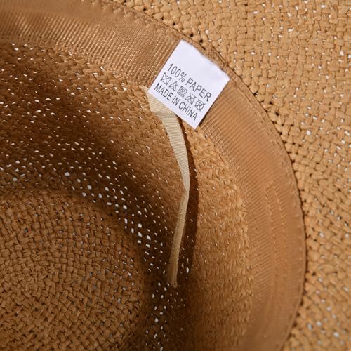 Image of Cowboy Hats for Women & Men Straw Cowboy Hat Wide Brim Western Cowgirl Hats Summer Sun Hat