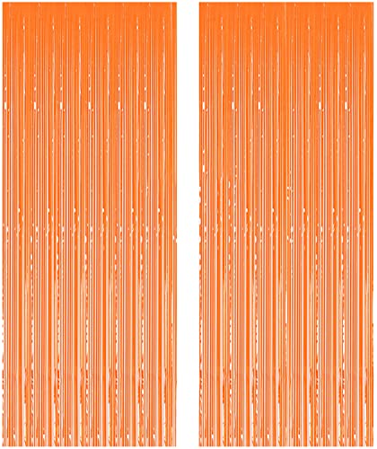 Shidianyi Metallic Foil Fringe-Backdrops-Orange-6Ftx8Ft Tinsel Party/Window/Door Decorative Fringe Curtains(Pack Of 2) (Orange) #TOP7