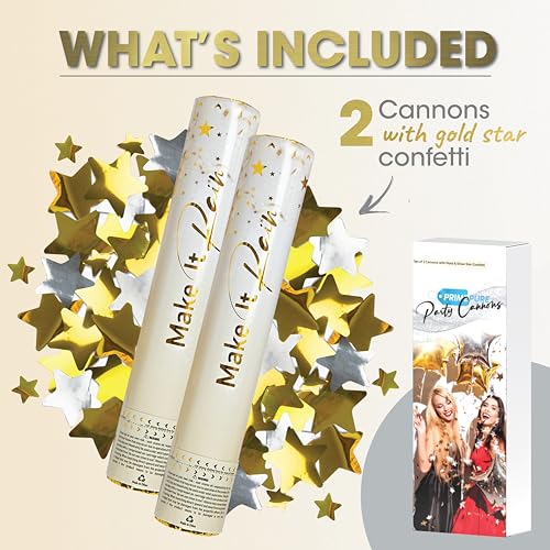 PrimePure Confetti Cannon Party Poppers - Gold Stars Confetti Poppers - 2 Pack - Party Cannons Shooters Gun for Wedding, Birthdays, Celebrations - Thumbnail 3