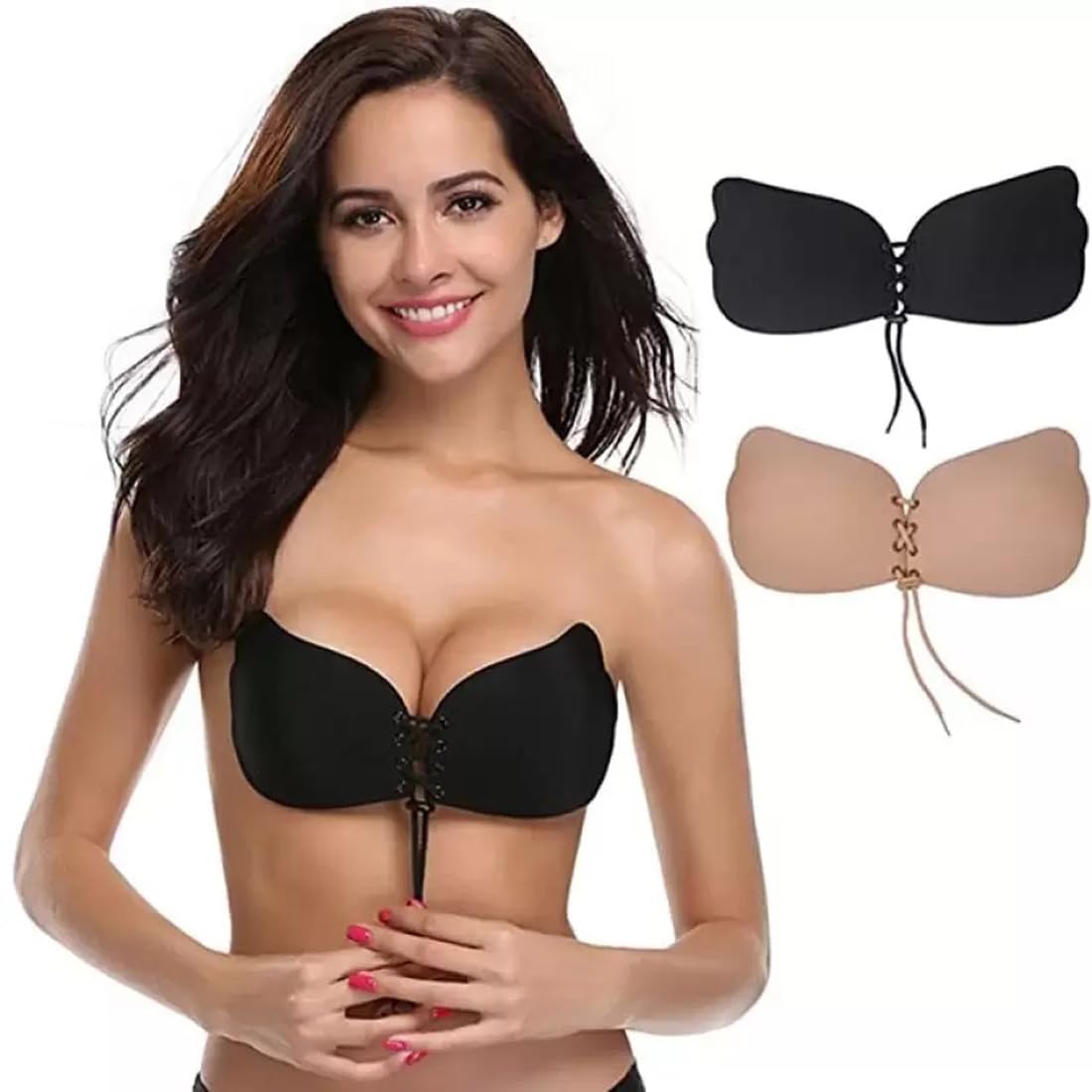 Imported Invisible Strapless Backless Adhesive Bra Silicone Gel Stick-On Sticky Bra for Women S Invisible Push Up Design Bra Cream, Beige(Skin) Black B Size (Pack of 1)-image-12