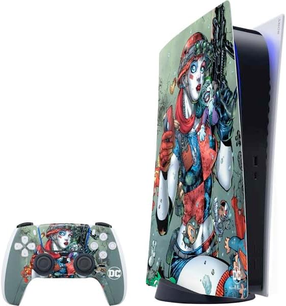 Skinit Decal Gaming Skin Compatible with PS5 Bundle - Officially Licensed DC Comics Harley Quinn Playfull Pose Design