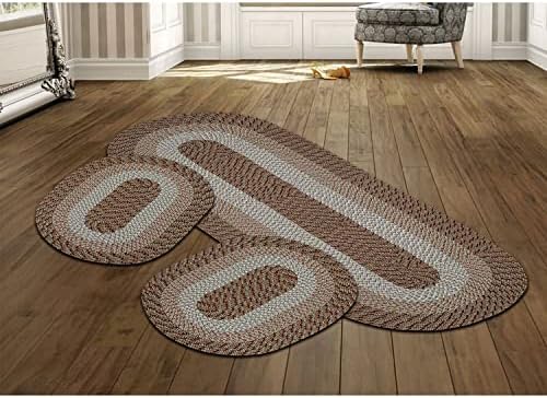 Better Trends Country Braid Collection 3 Piece Set Durable & Stain Resistant Reversible Indoor Oval Area Rug 100% Polypropylene in Vibrant Colors, 20"x30"/20"x30"/24"x72", Straw Stripe