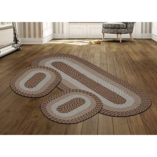 Better Trends Country Braid Collection 3 Piece Set Durable & Stain Resistant Reversible Indoor Oval Area Rug 100% Polypropylene In Vibrant Colors, 20"X30"/20"X30"/24"X72", Straw Stripe #TOP11
