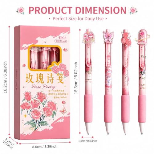 Image of Alokik Luxury Gel Pens and Highlighter 5pcs black Color pen + 1 pcs highlighter Coordinated Design, Signature Pen Set, Writing School Supplies (Rose Poetry Gel Pen Set of 4)