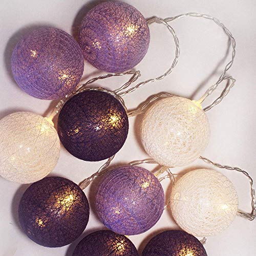 Luxlumi Shades Of Ultra Violet Purple Cotton Ball 10 Led Indoor String Lights Battery Operated Included For Kids Teen Girl Apartment Home Décor Nursery Easter Spring Baby Bridal Shower & Bedroom #TOP5
