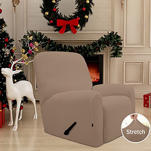 Easy-Going Recliner Stretch Sofa Slipcover Sofa Cover 4-Pieces Furniture Protector Couch Soft With Elastic Bottom Spandex Jacquard Fabric Small Checks(Recliner,Camel) Large #TOP1