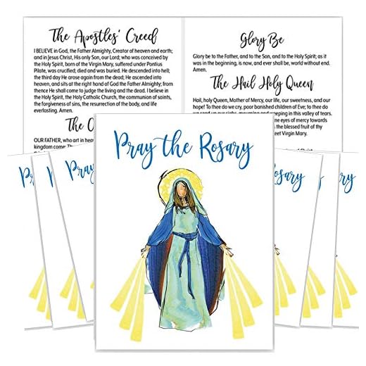 Needzo Pray The Rosary Folding Card with Read Along Prayers, Catholic Sunday School Learning for Kids, 4 X 3 Inches (Pack of 10)
