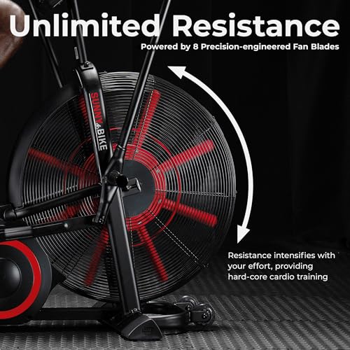 Sunny Health & Fitness Premium Smart Cross Trainer Fan Bike, Air Resistance Cardio Machine with 330LB Capacity for Intense Home Workout , Customizable Monitor with Free SunnyFit App Connection- SF-B223018