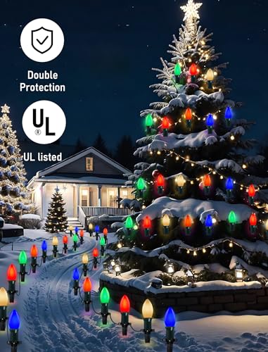 Image of C9 LED Christmas Lights Outdoor 25Ft Outdoor Christmas Decorations String Light Waterproof with 26 C9 LED Multicolor Bulbs, Hanging Vintage Christmas Lights for Patio Roofline Garden Holiday Party