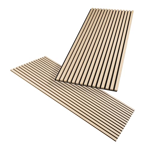HAGEFOL® Akustikpaneele Holz 120x60 cm, 2 Stück, Farbe: Eiche, Wandpaneele Holz, 3D Lamellenwand aus Holzfurnier auf Akustik Filz, Akustikpaneele 1200x600 mm