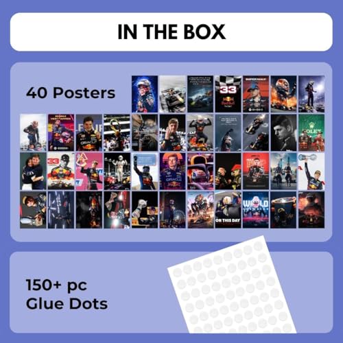 Image of auraposter Paper Max Verstappen Poster (Set Of 40),Formula One Max Verstappen Mini Posters (15 X10 Cm),Red Bull F1 Poster Posters For Wall, Bedroom, Living Room,Formula 1 Posters,Glue Dots Included