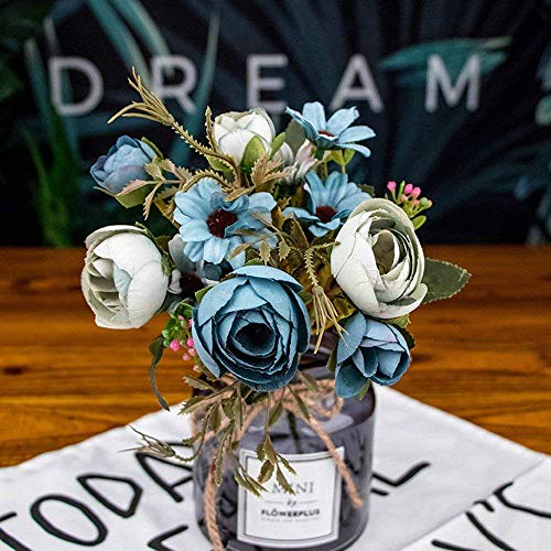 Cattree Artificial Peony Bud Mixed Flowers, 4Pcs Plastic Plants Silk Fake Flowers Bouquet Bridal Home Garden Office Kitchen Bathroom Table Centerpieces Wedding Decor Decorations Blue #TOP7