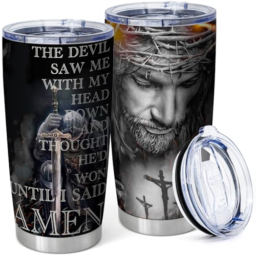 Equoza Christian Tumbler for Men,Jesus Christ 20oz Tumbler,The Devil Saw Me