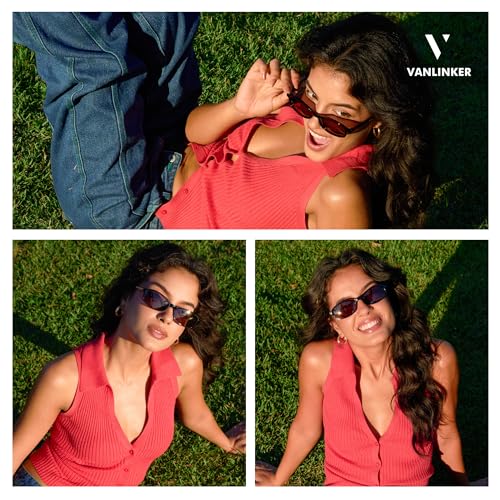 Image of VANLINKER Retro Polarized Rectangle Sunglasses Womens Trendy 90s Small Square Sunnies Vintage Narrow Thin Frame VL9855