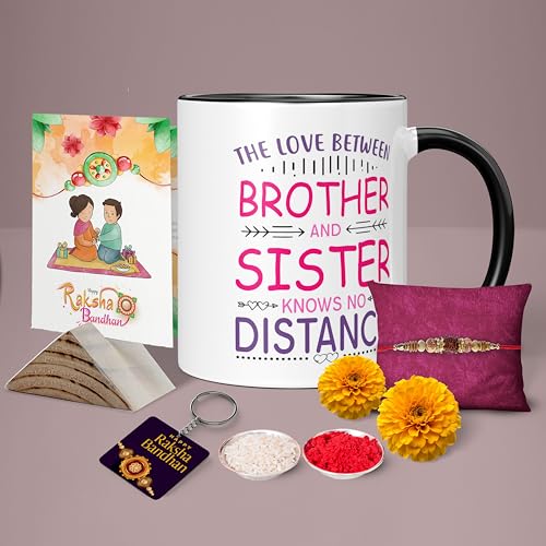 Image of Rakhi for Brother Printed Mug with Keychain Best Rakhi Combo Gift for Brother & Sister Rakshabandhan Return Gifts for Sister White 350ml Coffee Mug(Pack of 5)(Combo Set)(RMCKRCG310)