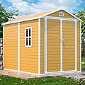 SELLERWE 8x6 FT Outdoor Storage Shed, Waterproof Resin Shed with Floor & Lockable Door & Window & Vents, Plastic Tool Shed for Backyard, Patio, Poolside, All Weather Use, Lawn, Brown