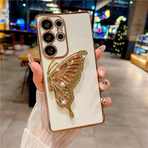 Cadre de placage de luxe pour Samsung Galaxy A14, coque blanche avec bijou papillon raffiné