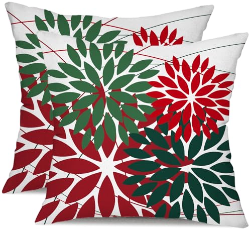 DFXSZ Pack of 2 Outdoor Waterproof Throw Pillow Covers 16x16 Red Green