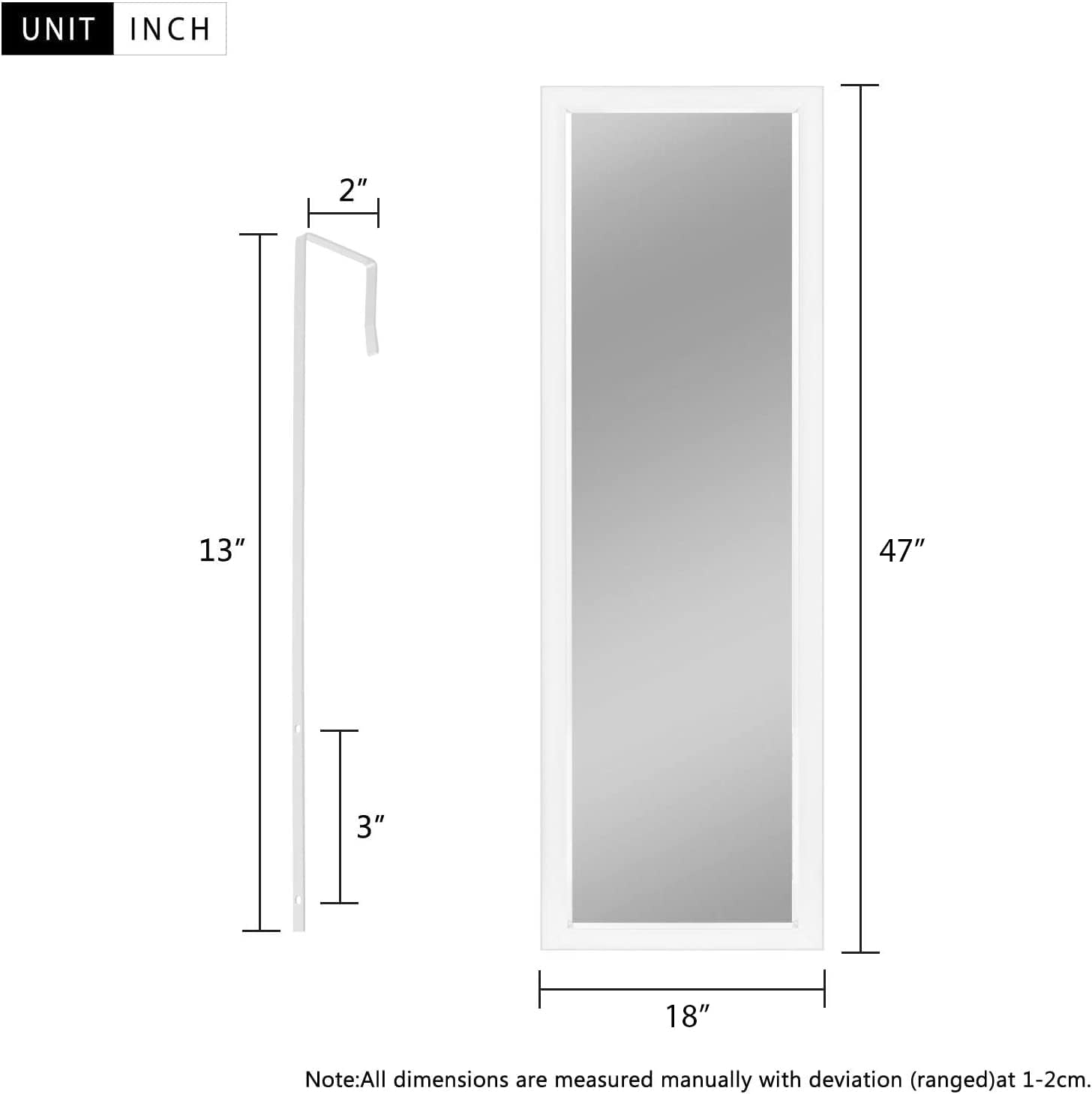 MIRUO Over The Door Mirror Wall Mirror Dressing Make Up Full Length Hanging Door Mirror Polystyrene Frame for Bathroom, Bedroom, Living Room, Dorm and More(White, 47" x 18")