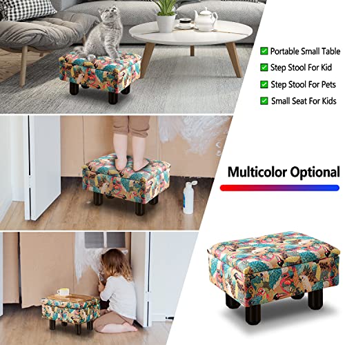 Cpintltr Linen Small Foot Stool Ottomans Rectangular Footrest Storage Ottoman Upholstered Step Stool Seat with Solid Wood Legs Modern Accent Stools Suitable Peacock - Thumbnail 7
