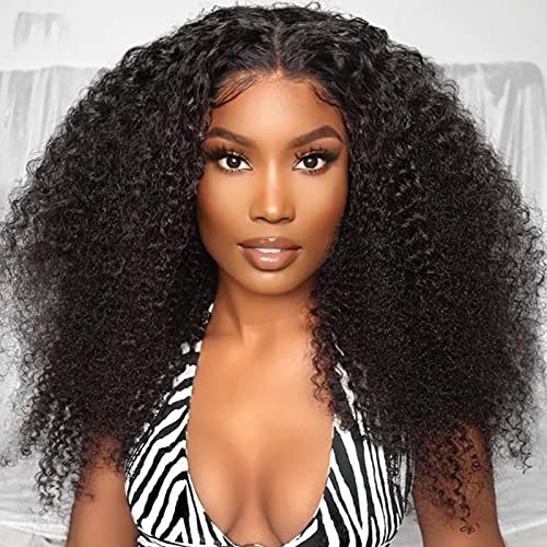 CAITLYN Afro Kinky Curly Lace Front Wigs Human Hair 9A Brazilian Virgin 22 Inch Natural Color 4x4 Lace Closure Wigs for Women Pre Plucked with Baby Hair 150% Density