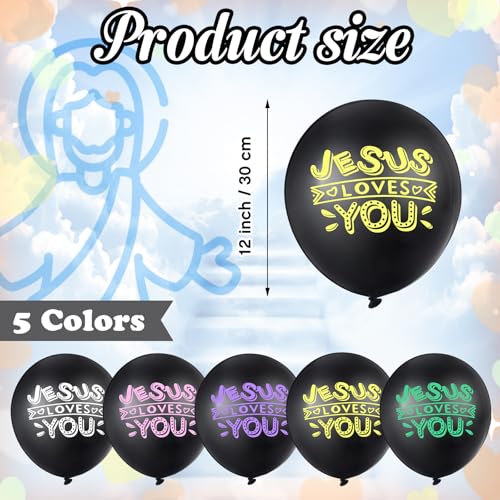 Image of Gejoy 60 Pcs Jesus Loves You Balloon 12 Inch Latex Christian Religious Jesus Balloon Party Decor for He Is Risen Party Decor Favor Cross Church Event Birthday Sunday Supplies(Black)