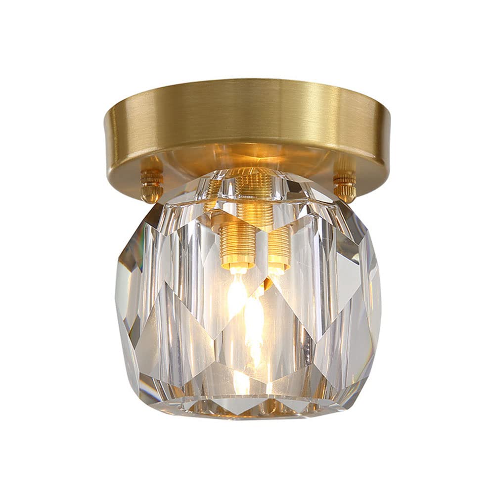 Moderne Deckenleuchte mit Messingsockel 1-Licht Eingang K9 Kristallglas Deckenlampe Schlafzimmer Einfache Deckenleuchten für Veranda Flur Foyer Wohnzimmer Esszimmer Küche