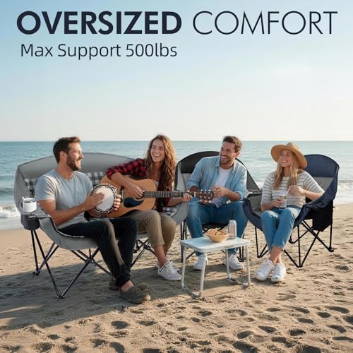 Image of Oversized Camping Chairs for Adults - Heavy Duty Padded Outdoor Camp Chair