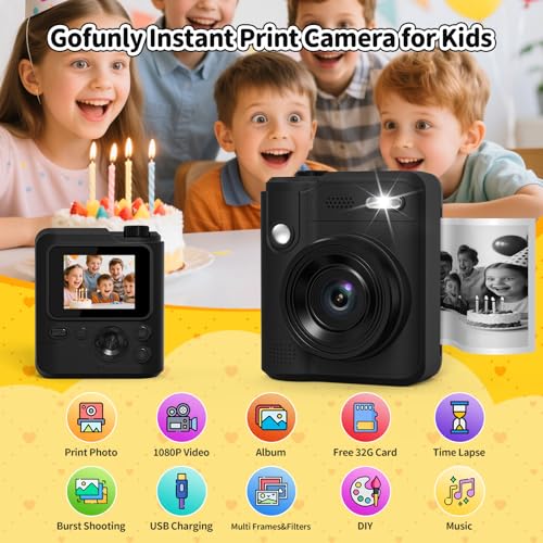 Gofunly Kids Camera Instant Print: 6 Layers of Protection Kids Camera, Prints in 1 Second, 5 Rolls of Printing Paper with 32Gb Card, Creative Birthday Gifts for Age 4-10 Girls Boys by Gofunly - Image 2