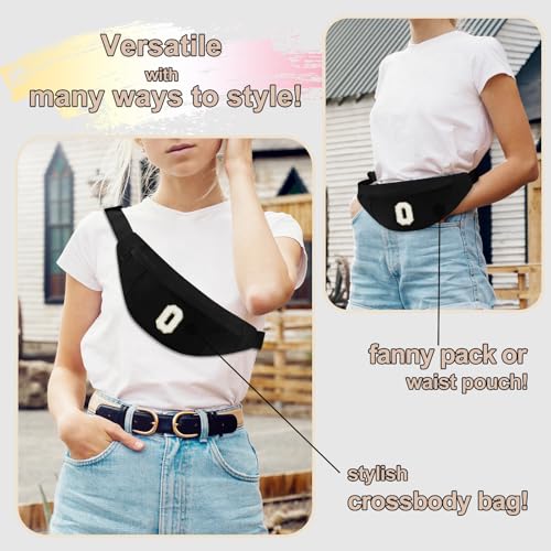 MAXTOP Gifts for 11 12 13 Year Old Girls Fanny Pack Crossbody Bags Waist Bag with Initial Letter Patch Trendy Stuff Birthday Gifts for Teen Girls Women For Travel Essentials Black O - Thumbnail 2