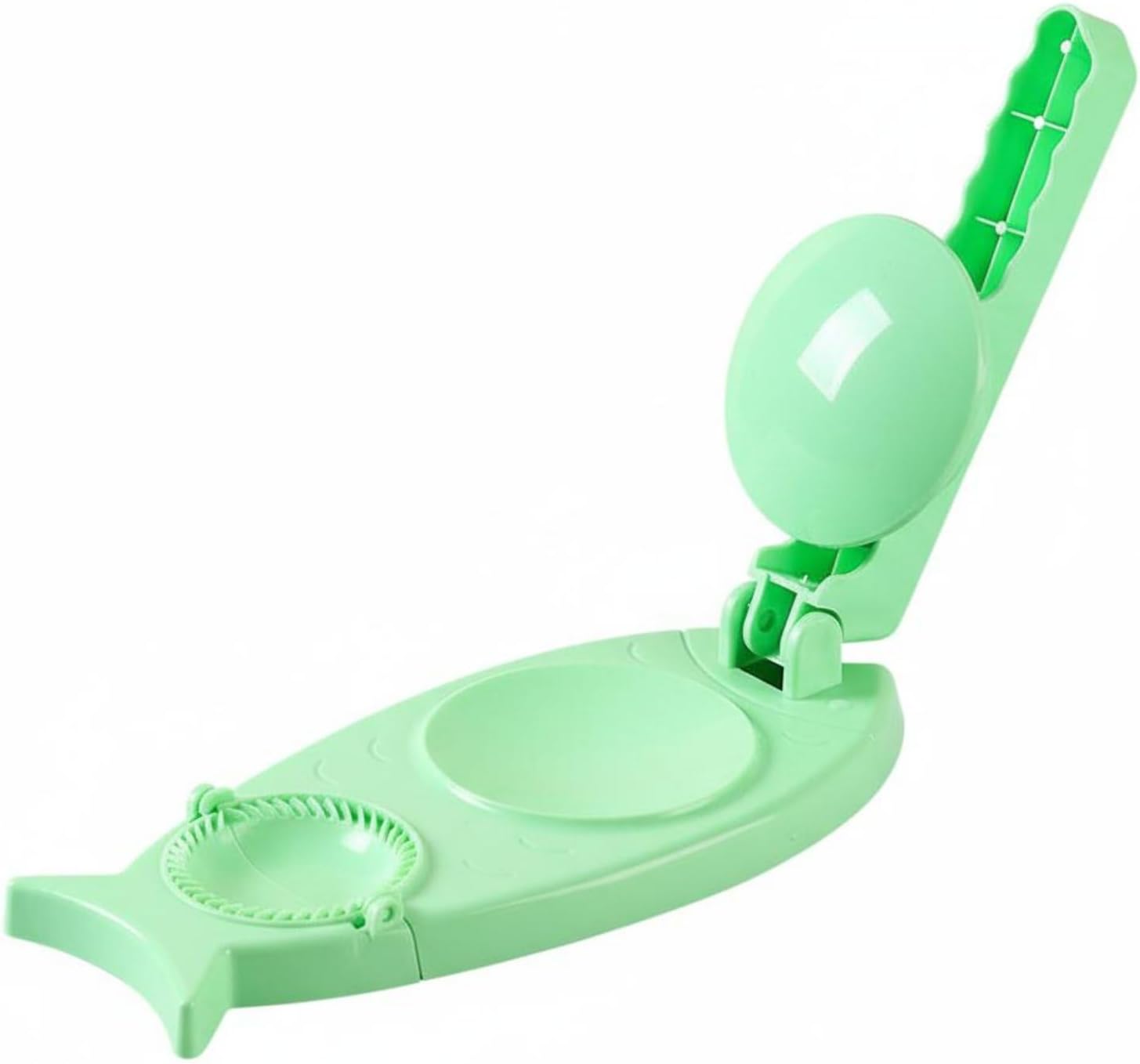 Generic Dumpling Maker 2 In 1 Dumpling Press Pastry Former Wrapper Manual Tool With Ergonomic Handle Food Grade PP Creative Fish Shape Suitable for Teaching Kids, Green