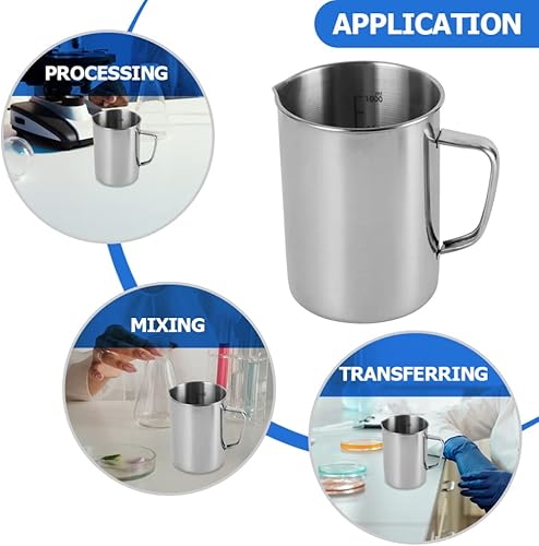 Miniatura 4 de Hemobllo Vaso de acero inoxidable, vaso graduado en laboratorio con asa, tazas de laboratorio de química, suministros de laboratorio científico para